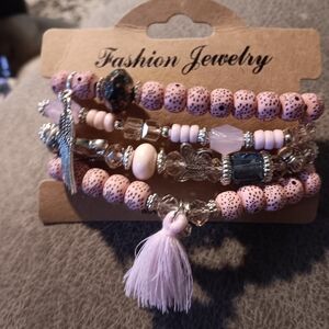 Pink Beadedwith Charms Bracelet Set